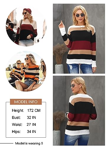 Image of Dokotoo Womens Sweaters Striped Fall Winter Outfits Drawstring Color Block | Long Sleeve,Crewneck,Lightweight Fashion Clothing,Teachers Comfy Outfits,Business Casual Tops,Vacation Wear