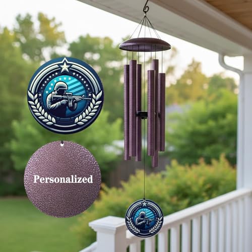 Image of Personalized 30 /36 /45 inch Deep Tone Wind Chimes Gift for Military, Memorial Retirement Souvenir Wind Chime for Soldier Sailor Airman,Personalized Gift for Army Navy