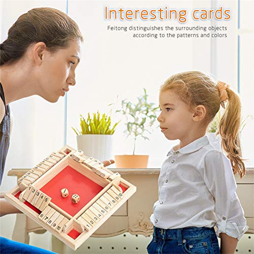 GAGAMO Shut The Box Dice Game,Easter Toys Traditional Four Sided Wooden 10 Number Pub Bar Board Dice Game,2-4 Players,Learning Numbers Pub Bar Smart Game for Adults Kids(Red)