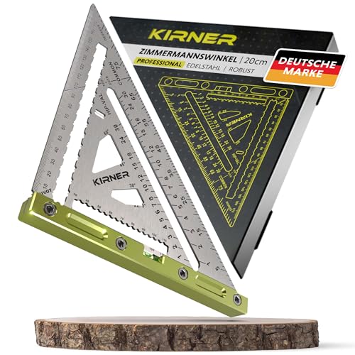 KIRNER Zimmermannswinkel 180mm – präziser Anschlagwinkel Metall aus Edelstahl mit innovativer Basis & Wasserwaage – Anreißwerkzeug, Winkelmesser & Schreinerwinkel | Tischlerwinkel in einem Tool KIRNER Zimmermannswinkel 180mm – präziser Anschlagwinkel Metall aus Edelstahl mit innovativer Basis & Wasserwaage – Anreißwerkzeug, Winkelmesser & Schreinerwinkel | Tischlerwinkel in einem Tool