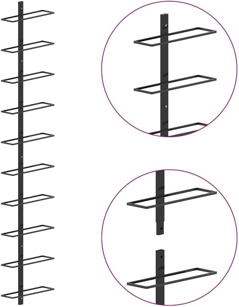 vidaXL Wall Wine Rack 2 Pcs, Wine Bottle Holder for 20 Bottles, Wall Mounted Wine Storage, Wine Bottle Organizer for Living Room Kitchen, Black Metal