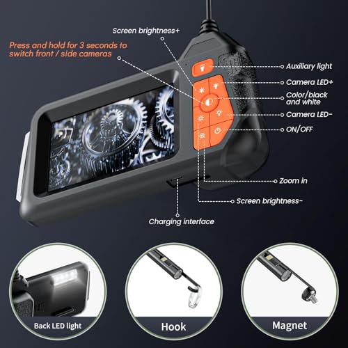 Image of Endoscope Camera with Light: 4.3 inch 1080P HD Dual-Lens Inspection Borescope Camera for Sewer - 16.4ft Waterproof Industrial Endoscope - Flexible Snake Bore Scope for Plumbing Automotive