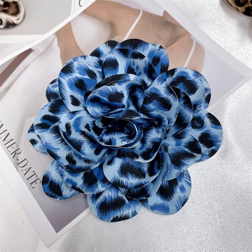 Image of Dainty Fabric Leopard Rose Flower Large Brooch Lapel Pins Handmade Big Flower Brooches Pin Classic for Women Wedding Party Dance Banquet Dress Suit Clothes Accessories Jewelry Gifts 190mm