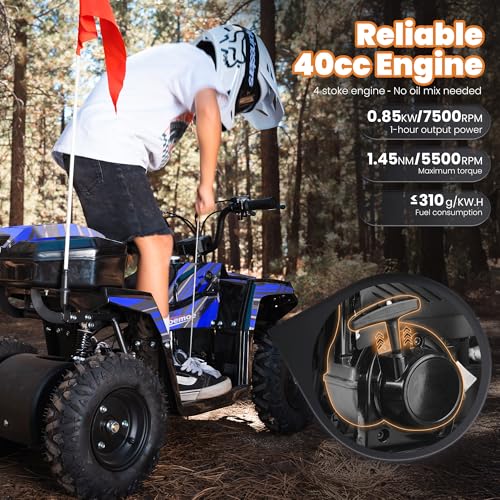Image of MOSTA 40CC 4-Stroke Gas-Powered ATV, 4 Wheeler Off-Road Dirt Quad for Kids, Max 15 MPH, Parental Speed Control with Storage Box, Easy Pull Start (Blue)