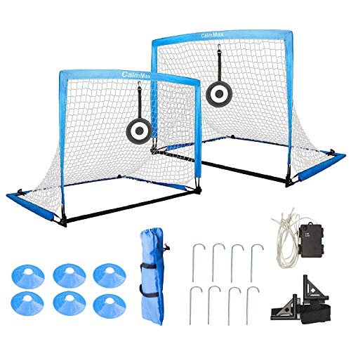 CalmMax Portable Soccer Goal 4x3 FT, Pop Up Soccer Goal Net with Aim Target | Agility Training Cones| Carry Bag - Outdoor Training Soccer Goal for Kids (Set of 2)