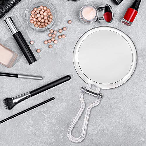 Cheftick Double Sided Hand Held Mirror - 1X & 7X Magnifying Travel Makeup Mirror With Adjustable Folding Handle, Portable, Transparent & Round (6") #TOP6