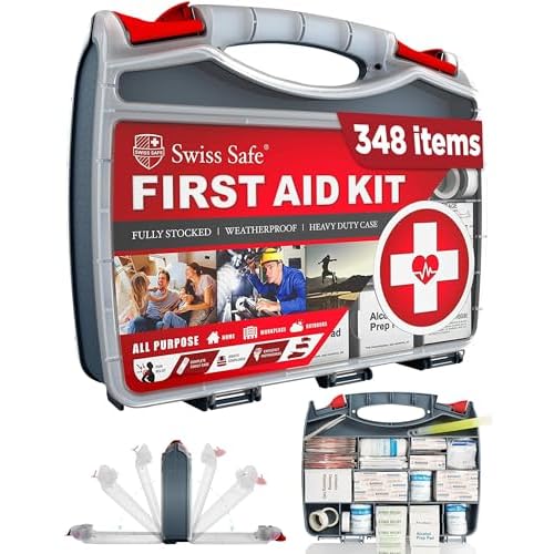 Swiss Safe 2-in-1 First Aid Kit for Car, Travel & Home, Businesses – Bonus Mini Kit for Medical Emergency Aid, Survival, Camping – FSA & HSA Eligible – 348 Pcs, Large Hardcase FAK
