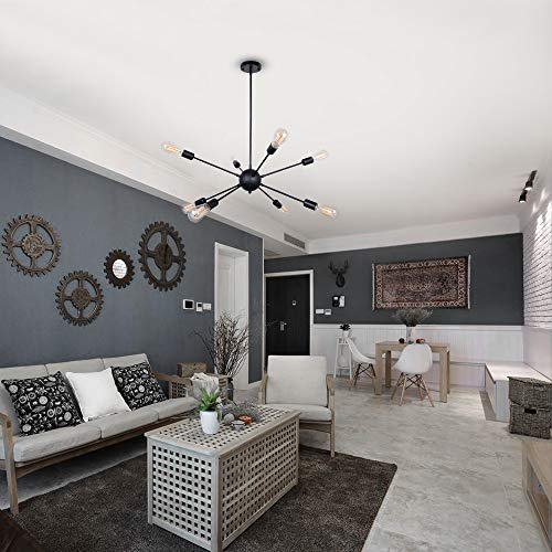 Walnut Tree Sputnik Chandeliers 8 Lights Modern Pendant Lighting Industrial Vintage Ceiling Light Fixture, Black, Dining Room Bedroom Living Room Kitchen #TOP6