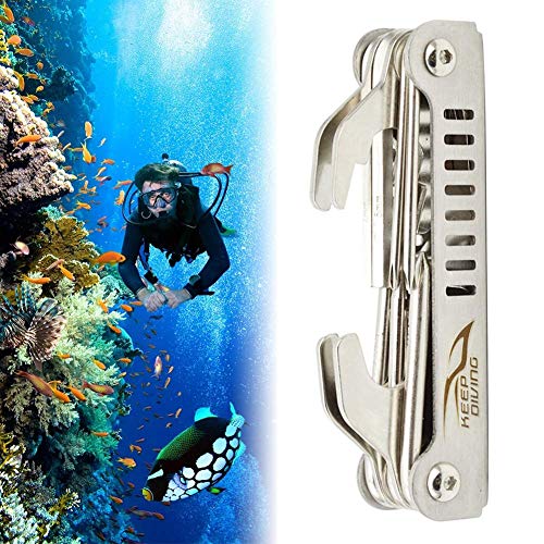 BGY Buceo Reparación Herramienta Multi, 13 IN 1 Profesional Acero Inoxidable Plegable Buceo Toolpack Reparación Herramienta Multi Buzo Herramienta Kit para Buceo Esnórquel - Plateado, Free Size