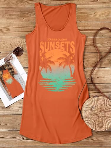 Image of MYHALF Summer Tank Dress for Women Sleeveless Beach Vacation Sundress Short Coconut Tree Sun Dress Casual Coverup