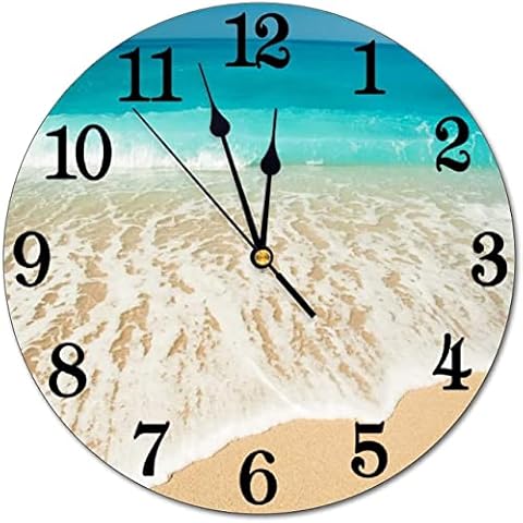 Abucaky Ocean Beach Summer Theme Wall Clock Battery Operated Silent Round Clock Wall Decor for Home Office School, 12 Inch Cover