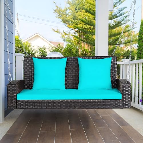 Image of Patio Outdoor Swing for Balcony Double Seater Without Stand | Weather Resistant Rattan & Wicker Hammock Jhula for Adults