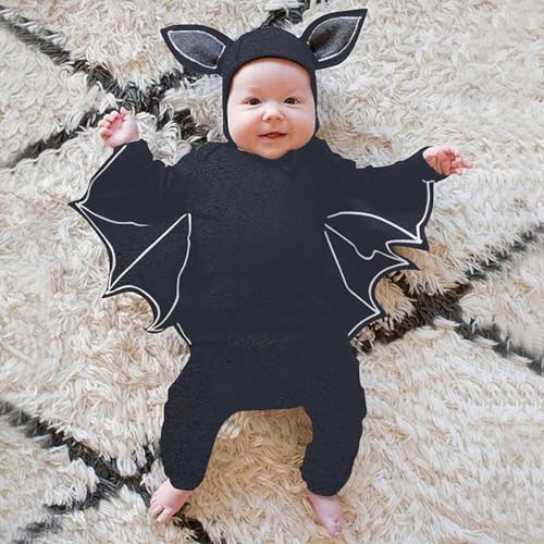 3 Piece Set Girls Girls Boys Halloween Soft Fleece Romper Jumpsuit Sets with Wing Hat 3PCS Set Teen Athletic3