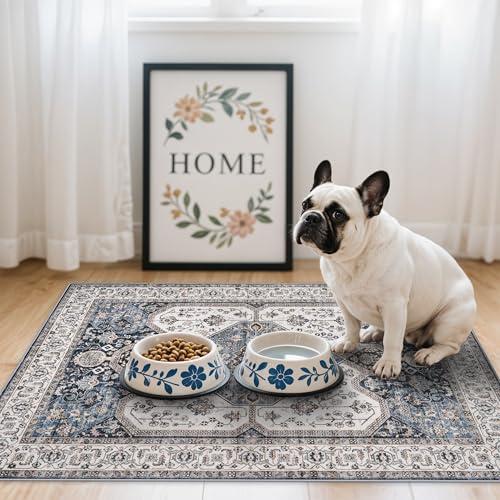 RUUGME Washable 2x3 Area Rug - Boho Rugs for Entry Way Stain Resistant Carpet Vintage Rugs for Bedroom Kitchen Bathroom with Non Slip Backing Floor Decoration Mat 2x3 Navy