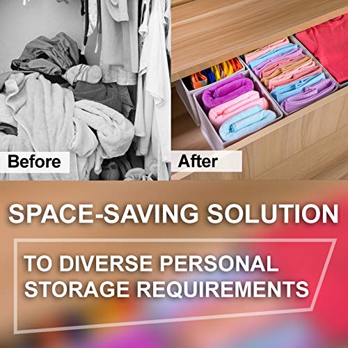 Stockyfy Foldable Cloth Dresser Drawer Organizer – Pack of 6 – Drawer Divider – Storage Box – Closet – Basket Bins for Underwear, Nursery, Bras, Socks, Clothes – Light Grey with White Piping - Thumbnail 3