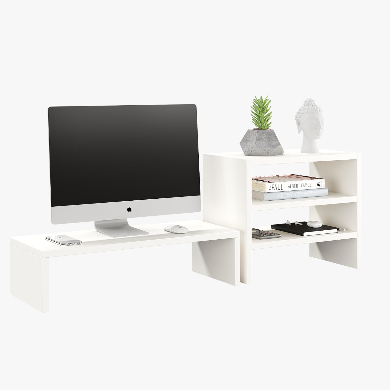 FURNEASER Densi Wooden Monitor Stand Organizer with Storage Rack, Desktop Organizer Monitor Riser Laptop Stand, Desk Table Top Organiser (White) (B0D8QL9LVQ) Amazon Price History, Amazon Price Tracker