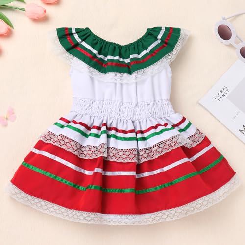 IKADEX Baby Girls Mexican Dress Headband Traditional Striped Cinco de Mayo Día de Muertos Dresses2