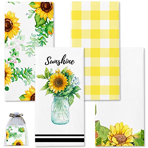 Nialnant Sunny Sunflower Dish Towels Decorative Tea Towels for Kitchen, 16 x 23.6 Inch Absorbent Dish Cloths Hand Towels with Hanging Loop, Housewarming Gifts for New Home