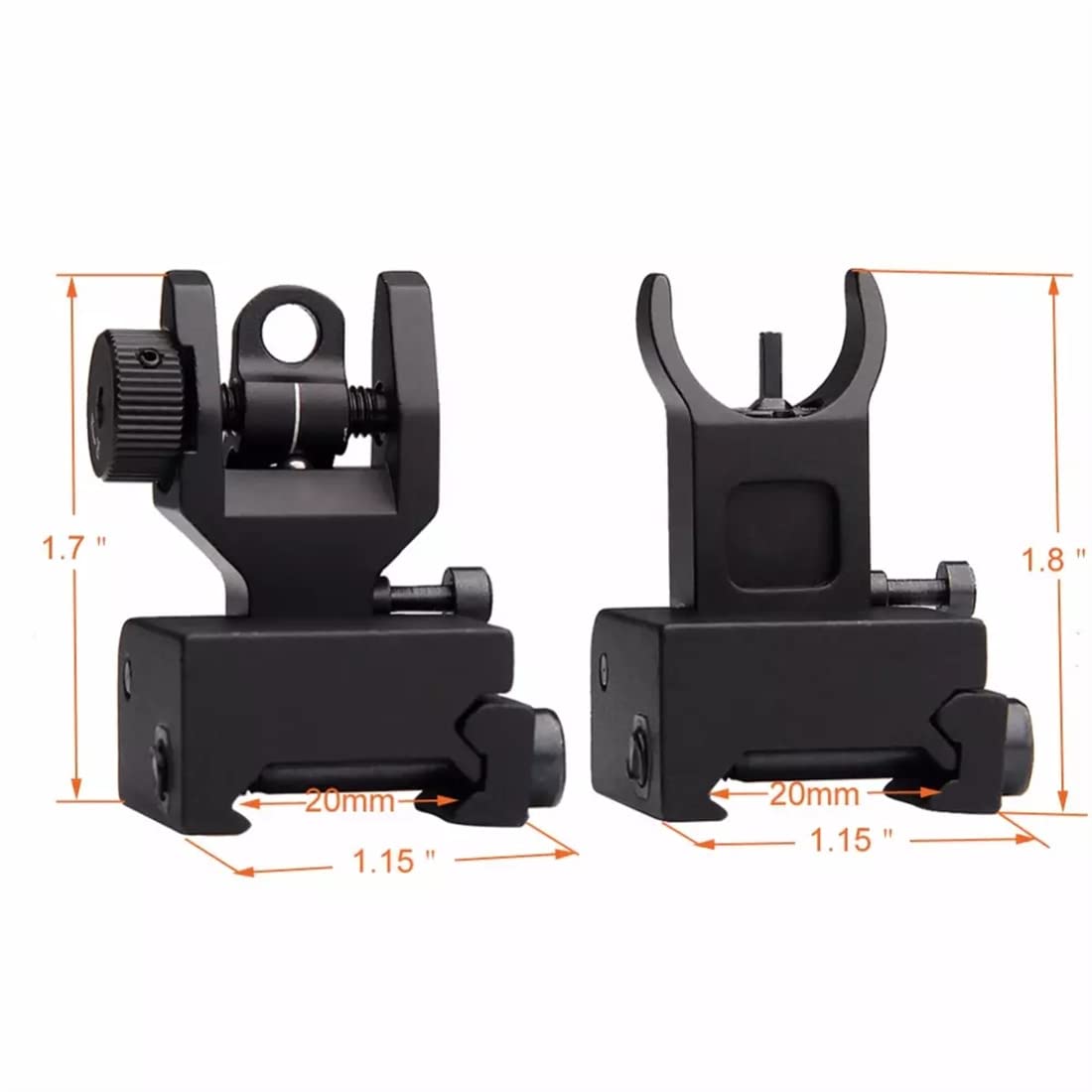 Basso profilo regolabile Flip Up anteriore posteriore ferro mira set transizione rapida AR15 ferro mira