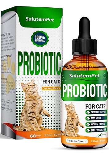 Probiotics for Cats for Digestive Support Cat Probiotics for Indoor Cats Help with Colic Upset Stomachs Diarrhea Gas and Bloating Prebiotics + Pleasant Chicken Flavor Inside 2 Oz