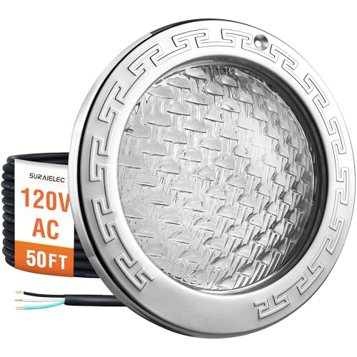 SURAIELEC 10 Inch 120V LED Pool Lights for Inground Pool, 5000 Lumen Cool White Inground Pool Light, 50W LED (500W Equivalent), Fits 10