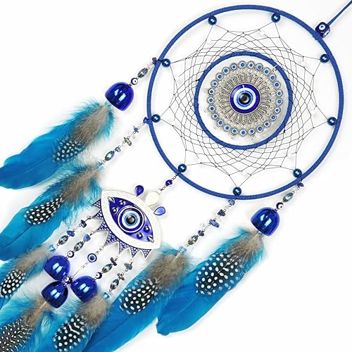 Blue Evil Eye Dream Catcher Handmade Feather Evil Eye Dream Catchers Dream Catchers for Adults,Nazar Amulet Wall Hanging Home Protection and Blessing Decor (Blue Evil Eye Dream) - Image 6