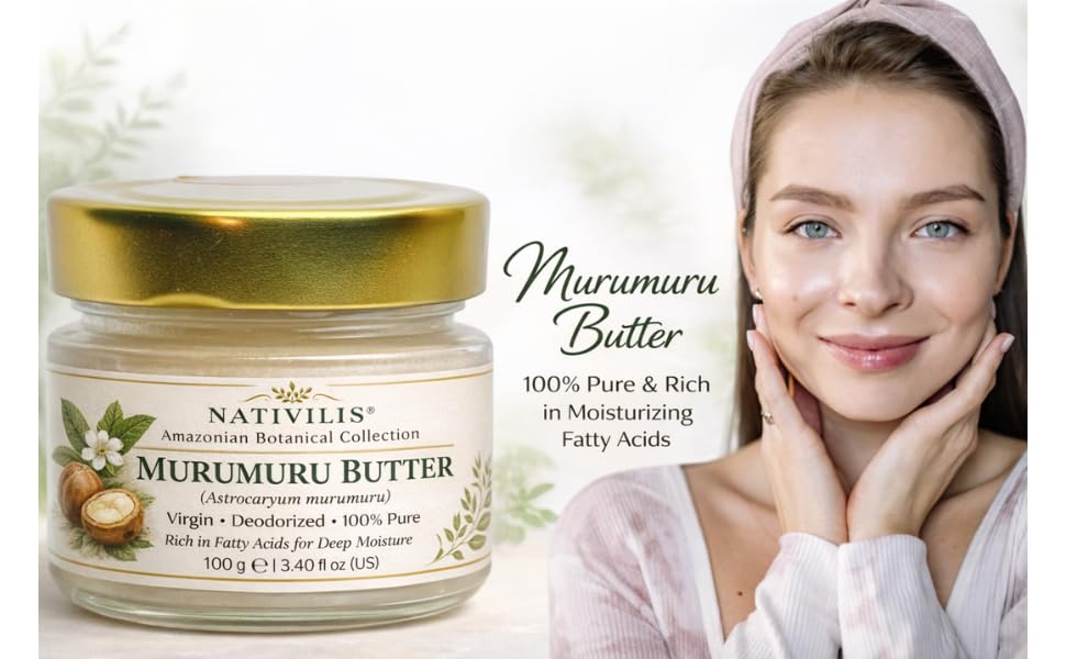 Nativilis Murumuru Butter Virgin Deodorized (Astrocaryum murumuru) Amazonian Rainforest Collection Skin Hair Care Moisturizer – Less frizzy hair - Noncomedogenic No pore blockages Copaiba properties