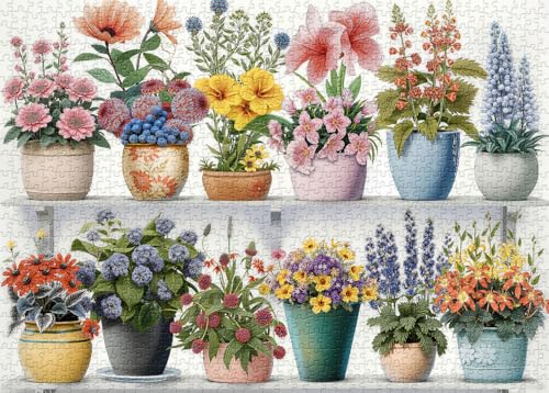 Rompecabezas PICKFORU Colección Floreciente de 1000 piezas, rompecabezas de jarrón con flores para adultos, rompecabezas de plantas y flores silvestres