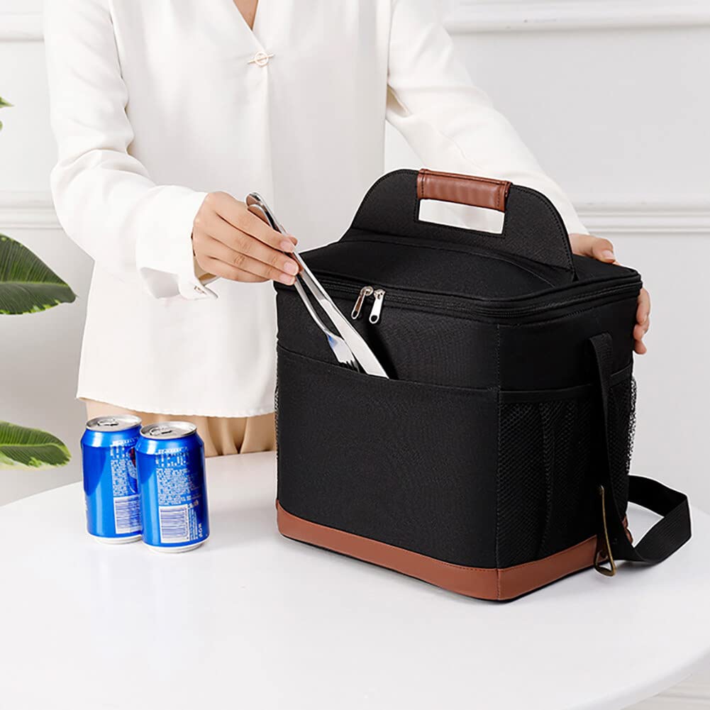 Bolsa isotérmica para el almuerzo, 16 L, portátil, impermeable, para almuerzo, pícnic, con correa para el hombro, doble compartimento para trabajo, escuela, viajes, oficina, azul oscuro