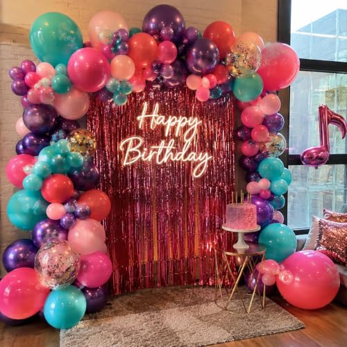Image of Pink Blue Purple Balloons, Hot Pink Metallic Purple Teal Blue Balloon, Gold Confetti Balloons for Kids Magic Theme Birthday Girls Baby Shower Engagement Party Decorations