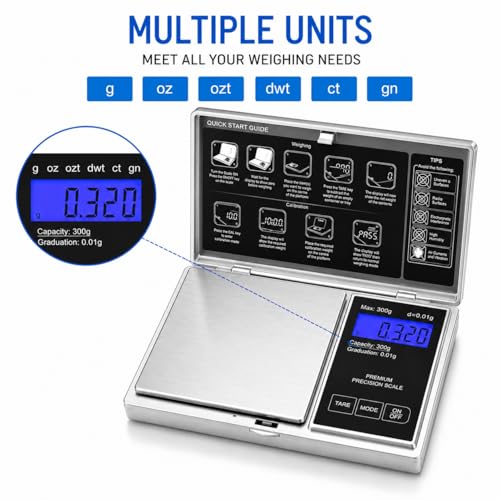 Image of Gripit Digital Pocket Scale 300g x 0.01g High Precision for Diamond Gold Precious Gemstone Jewellery Weighing Scale Notebook Style Pocket Gram Scale with Tare Function