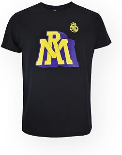 Camiseta Real Madrid Club de Futbol Nino - Negra Letras RM Amarillo Morado Oficial - Algodon Licencia Oficial - Ropa Infantil Fans