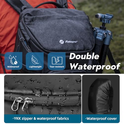 Fotopro 17.6L Camera Backpack Bag, Waterproof Large Tactical Travel Backpapck Camera Case with 15.6 inch Laptop Compartment Compatible with DSLR Camera Lens Laptop Tablet Drone Tripod