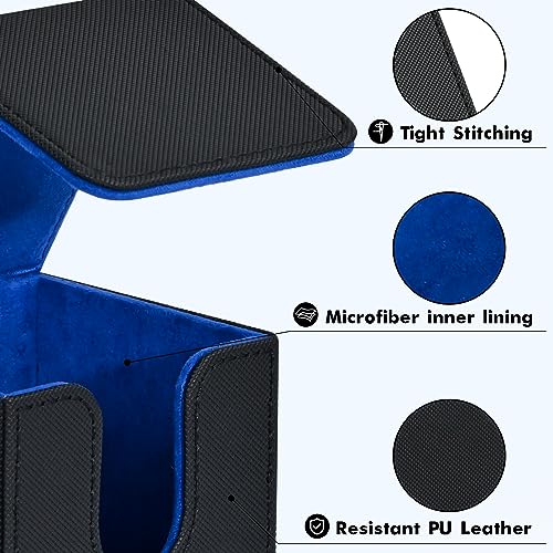 Image of ZLCA Card Deck Box for Trading Cards, MTG YuGiOh Deck Case Holds 100+ Single Sleeved Cards, PU Leather Magnetic Card Storage Box Fits for TCG CCG Magic Game Cards (Black& Blue)