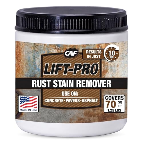 CAF Lift Pro Rust Stain Remover Concentrate for Concrete, Pavers, Brick, Tile and Grout, Outdoor Natural Cleaner Powder Makes 1 Gallon, No Scrub Rust Remover for Driveway, Patio and Asphalt Surfaces
