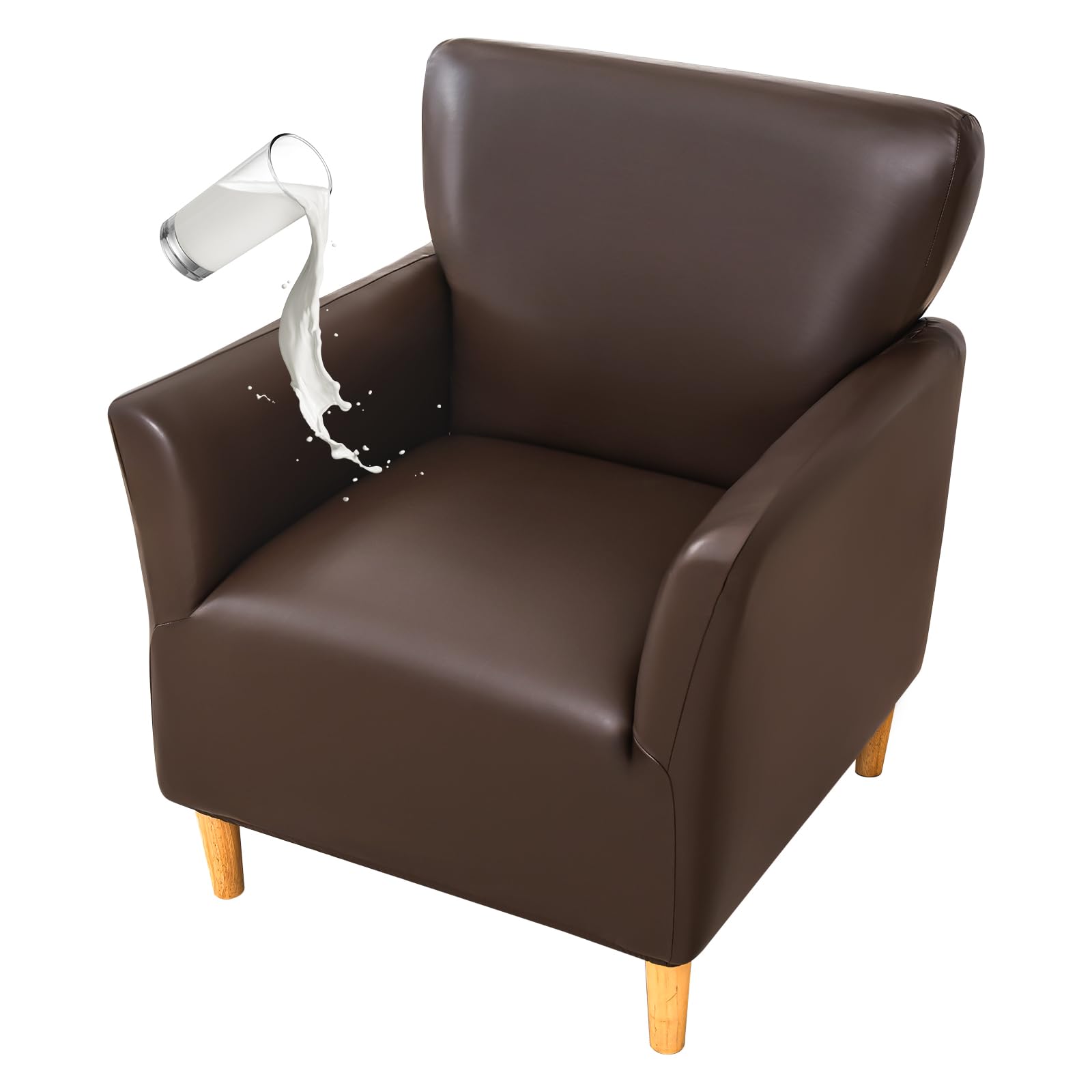 FUANGUI Waterproof PU Leather Banquet Armchair Slipcover Chair Covers with Arms, Stretch Club Chair Slipcover Soft Sofa Covers Anti-Slip Furniture Protector for Dogs Pets Home Living Room Decor