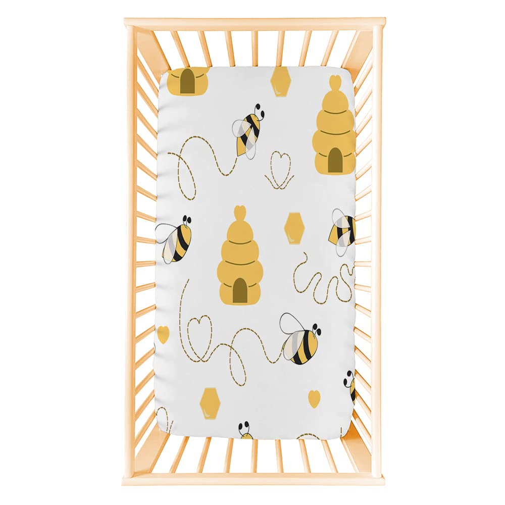 Premium Bassinet Sheets for Standard Bassinets, Bee Honeycomb Honey, Ultra-Soft Microfiber, Safe and Snug for Baby Gentle to Baby’S Sensitive Skin