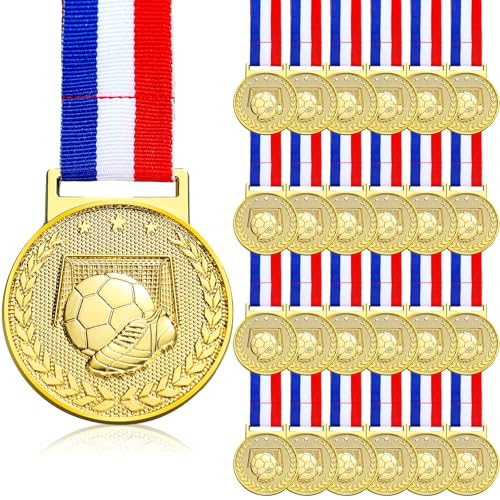 Loetere 24 Pcs Soccer Medal Award Gold Soccer Metal Medals with Ribbons for Sport Party Favors...