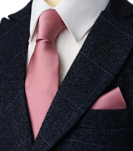 Image of Boy's Solid Tie with Pocket Square Set, Regular Necktie for Children and Kids, Self-Tied