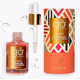 Go Beauty Longevity CoQ10, Daily Antioxidant Defense Serum – A Super Food for Skin, Boost Skin Health, Anti-Aging, Sun Damage, Sagging Skin – with 7 Peptides & Vitamin B3 – Pure Vitality, 1 fl. Oz