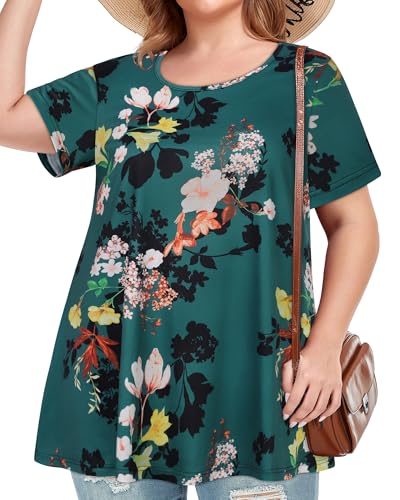 Image of JOELLYUS Plus Size Tops for Women Tunic Floral Casual Short Sleeves T Shirts Flowy Blouses 2026