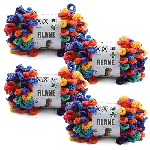 Image of Loop Yarn for Finger Knitting Soft - Chunky Yarn for Hand Knitting - 4 Pack of 180 G /6.4 Oz - #7 Jumbo - 18 Yards - Chenille Blanket Yarn for Crocheting Blankets Amigurumi (4, Bright Rainbow)