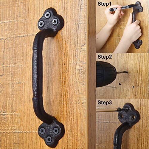 Webi Barn Door Handle,9 Inch Cast Iron Gate Handle,Rustic Metal Fence Handle Gate Pull Garage,Black,2 Packs #TOP3