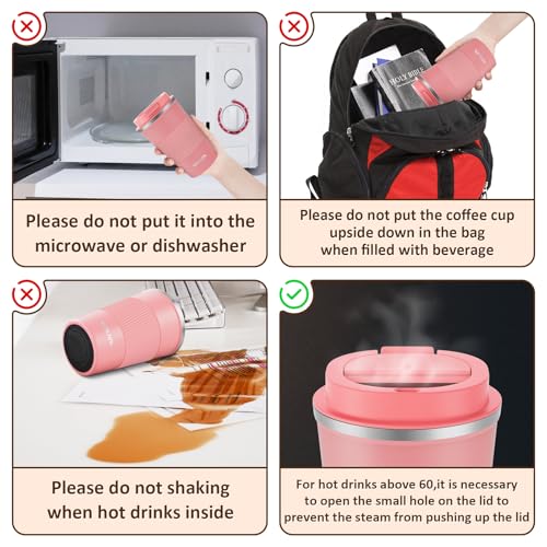 Image of Travel Mug 380 ml, Insulated Coffee Cup with Lid, Reusable Stainless Steel Thermal Cup for Coffee, Tea & Cold Drinks, Leak-Resistant Double-Walled Travel Mug, Grapefruit