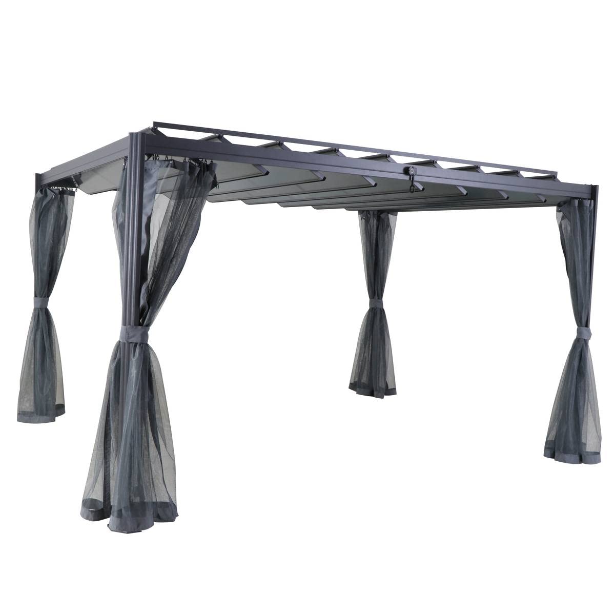 Hespéride - Moustiquaire pour pergola Belize Ardoise (4 Rideaux)