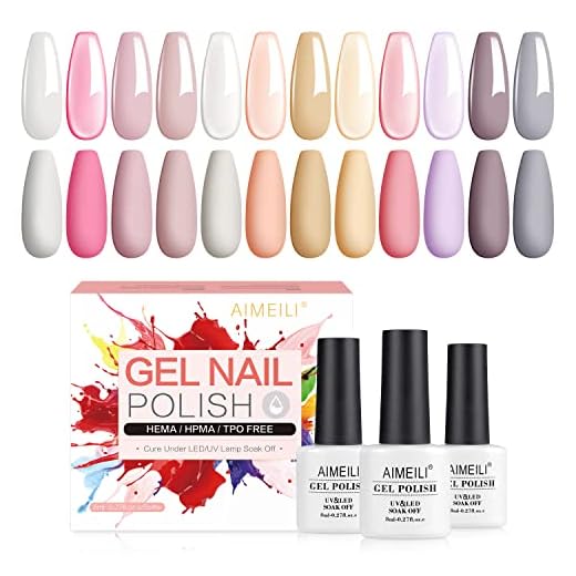 AIMEILI Gel Nagellack Set, 8 ml 12 färger Blötlägg av UV LED Gel nagellack Nagel konst Gel Polish Gift Kit 3