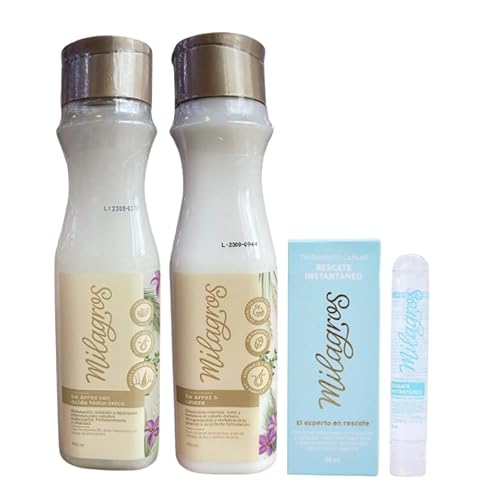Kit 3 pack Milagros Capilar Shampoo y acondicionador de Arroz, Linaza y ácido hialurónico + tratamiento rescate instantaneo Milagros Colombia