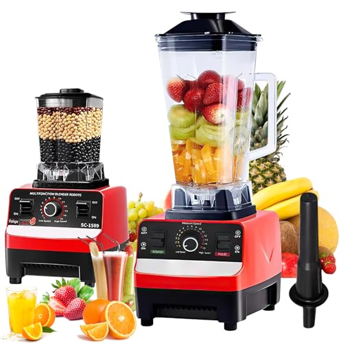 2-En-1 Blender Mixeur 5000W, 2.5L Mixeur Blender Multifonctionnel, 9 vitesses, Mixeur Haute Vitesse Sans Bpa, 4 Lames en Inox, Pour Glace PiléE, Jus, Smoothie, Fruits, LéGumes (2L 2000W)