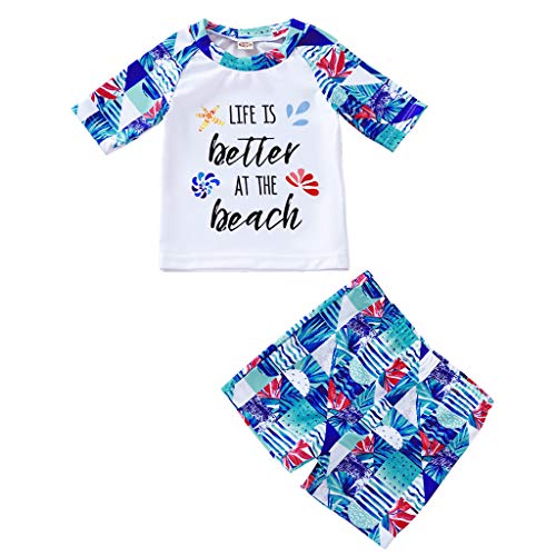 Baby Boys 2PCS Rash Guard Swimsuits Kids Long Sleeve Sunsuit Swimwear Sets Bathing Suit (4-5T, White)