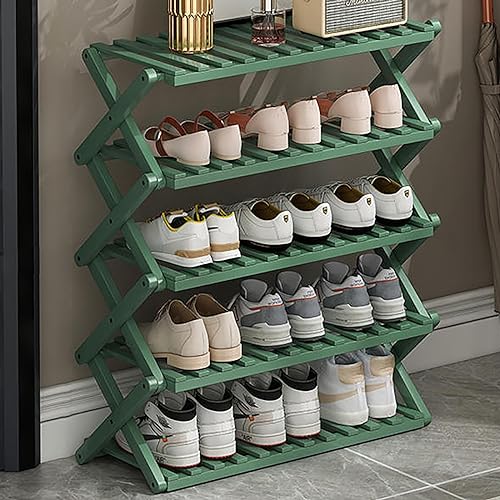 6-Tier Foldable Bamboo Shoe Rack - Space-Saving Shoe Shelf Stand for Entryway, Indoor/Outdoor Use, 50cm Height, Stylish Organization for Shoes, Boots, and Sneakers